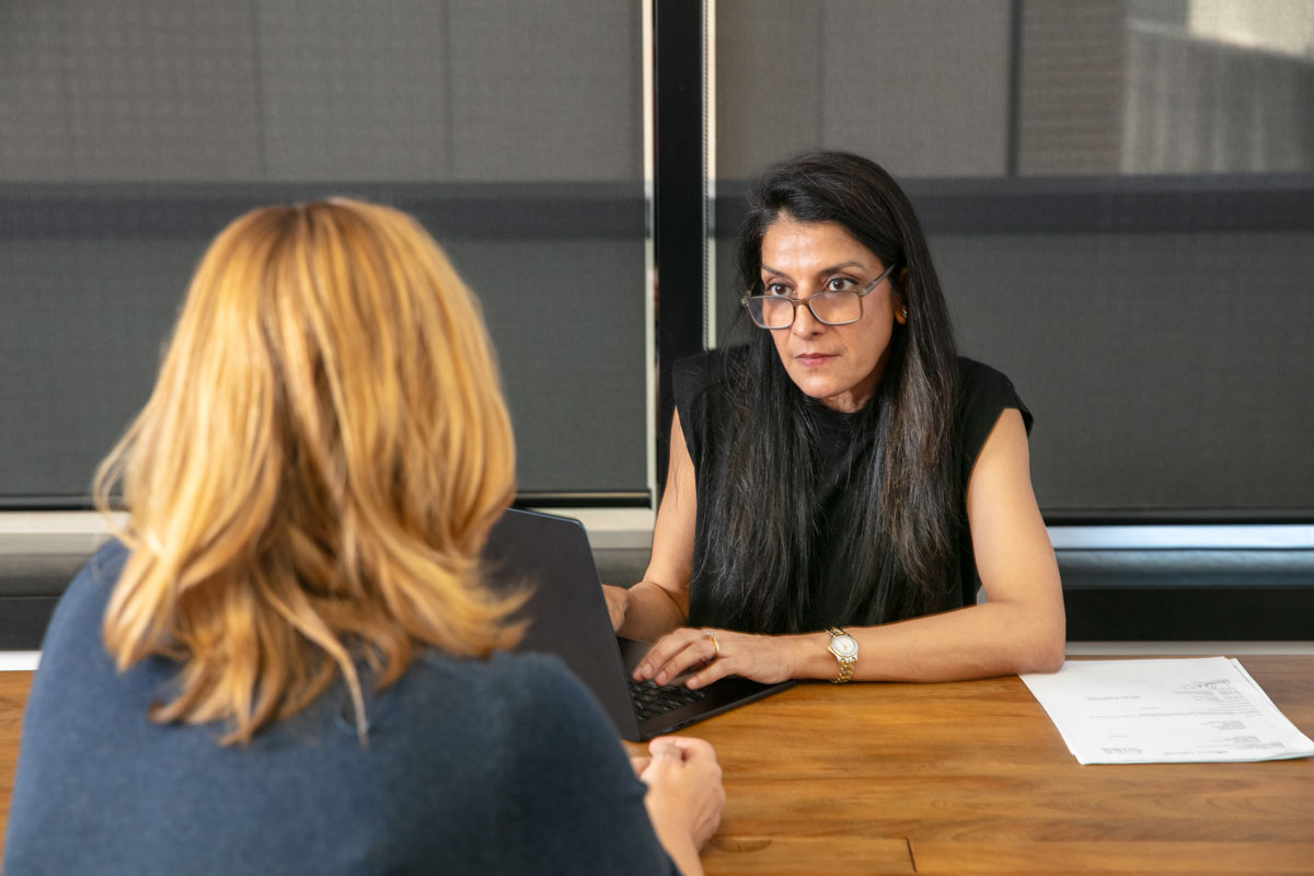 Woman discussing menopause treatment with Dr Sonia Verma in Sydney